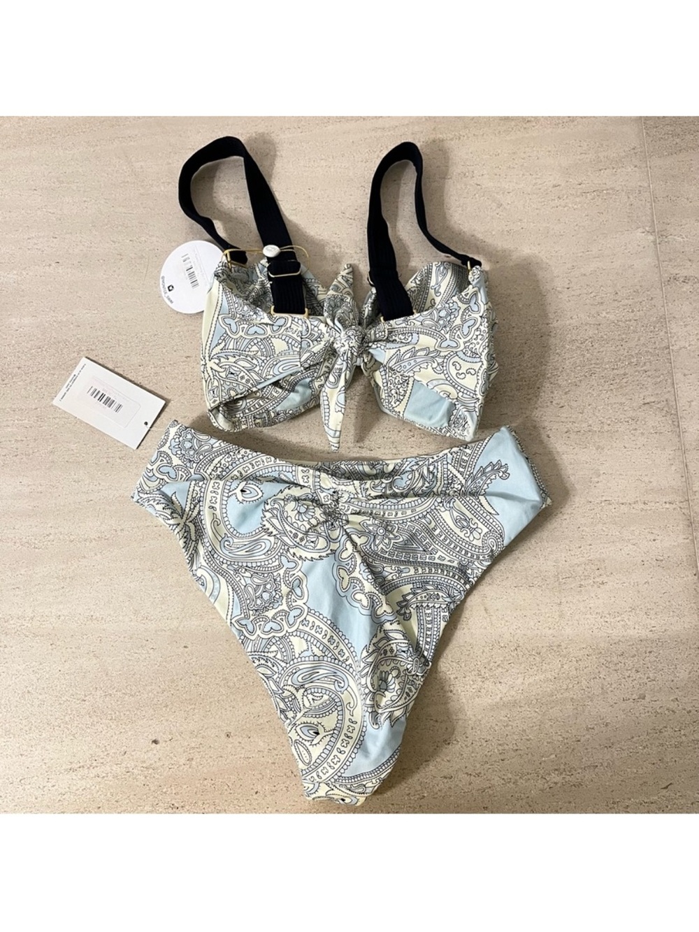 Montce Light Blue Paisley Tie-Front Bikini top with Paula Tie Up Bikini Bottom - Picture 7 of 8